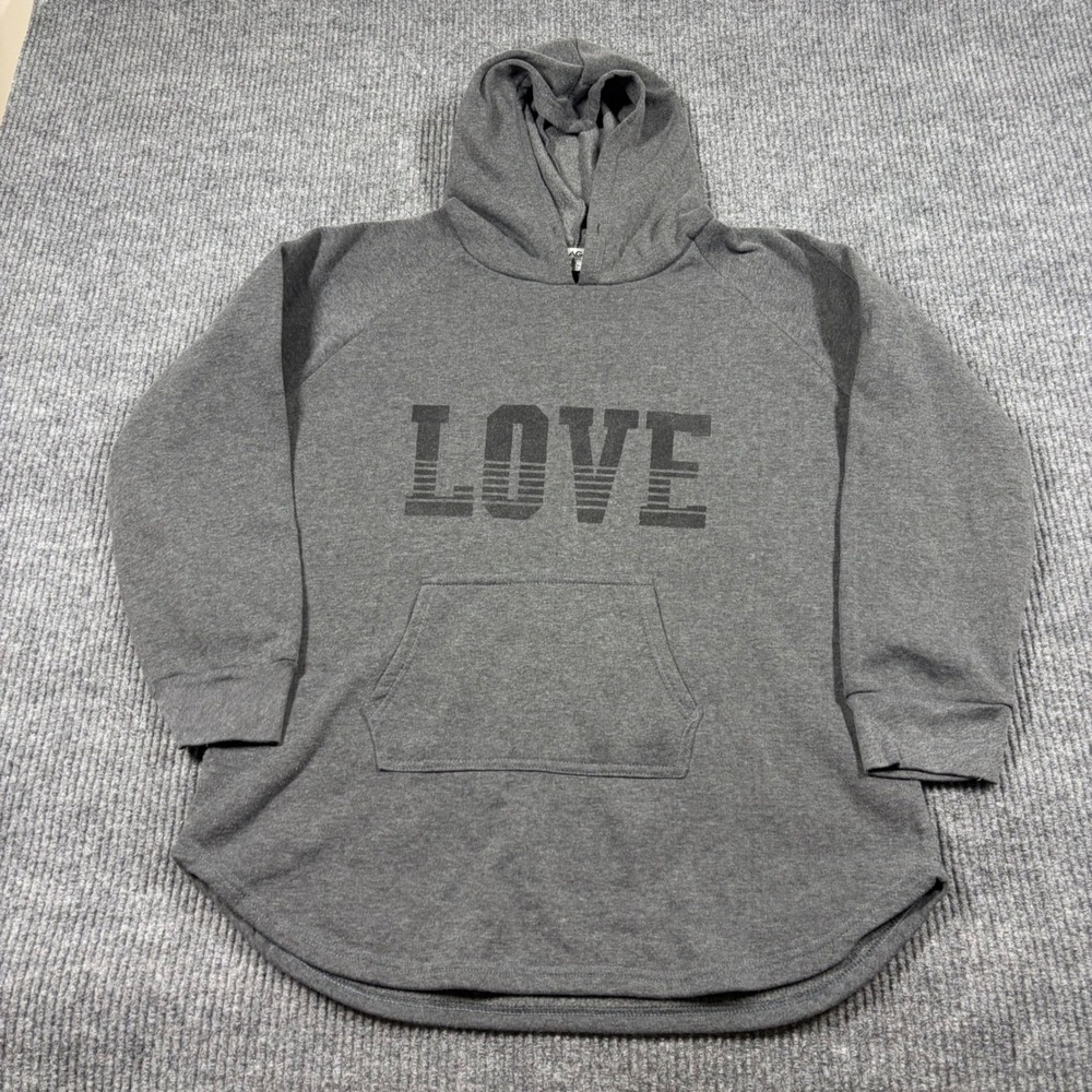 RAG Hoodie Women 3X Gray LOVE Graphic Sweatshirt Plus Raglan Sleeve Pocket